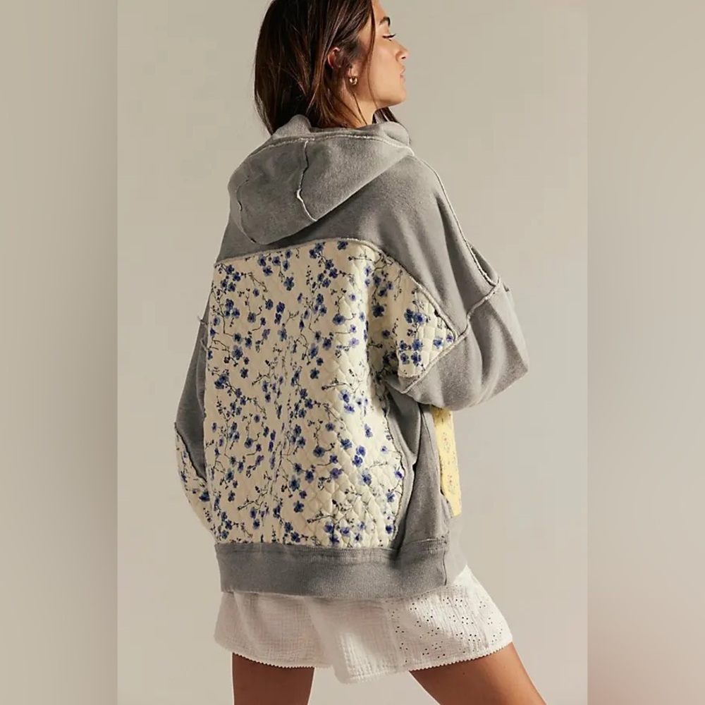 NWT FREE PEOPLE WE THE FREE Get Ditsy Hoodie | Buttercream Combo MSRP $198 - Picture 2 of 10